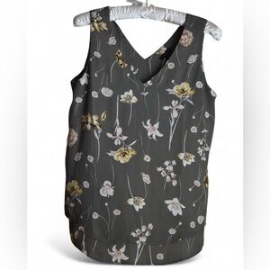 Ann Taylor Floral V-Neck Tank Top - Olive and Yellow